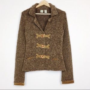 Anthropologie Brown Textured Cardigan with Toggle Details